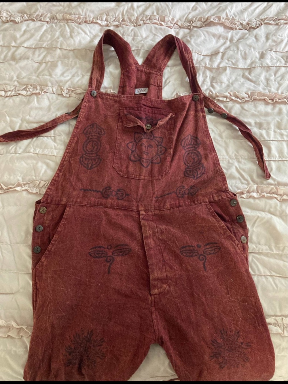 Women's Rust Red Printed Corduroy Overalls Romper